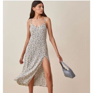 Reformation Cream and Blue Floral Midi Dress